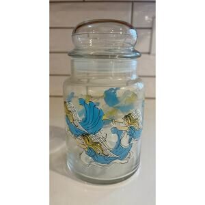 Vintage Glass Canister or Jar with Angels Playing Trumpets